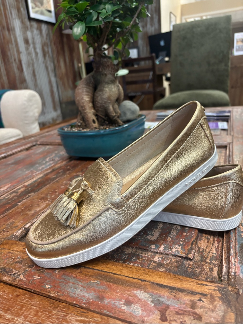 Michael Kors Metallic Gold Tassel Slip-On Loafers